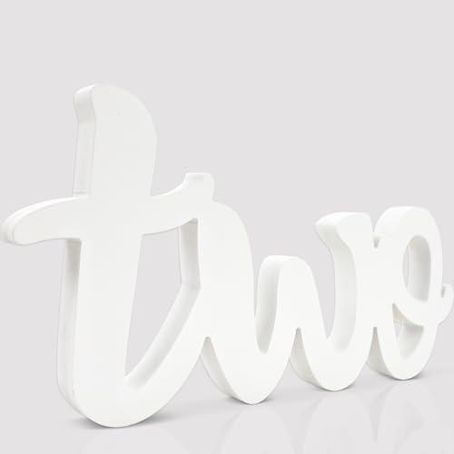 2nd Birthday Decorations Two Sign for Second Birth Day Table Centerpieces White Letter Wooden Photo Booth Props for 2 Year Old Birthday Party Decorations Supplies(6.2x12.6inch)