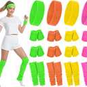 Hillban 4 Set 80s Leg Warmers for Women Men 80s 90s Accessories Neon Headband Wristband Workout Outfit for Carnival Party (Vivid Color)