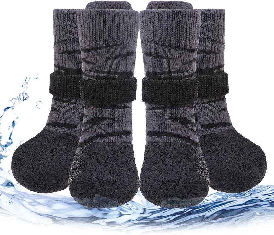 PUPTECK Anti Slip Dogs Shoes for Hot/Cold Pavement, Senior Booties, Rubber Boots & Paw Protectors for Small Medium Large Size Dogs to Prevent Licking, Grippy Socks for Hardwood Floors, Tiger, S