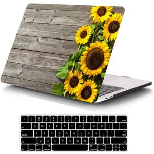 Funut for MacBook Air 13 inch Case 2021 2020 2019 2018 Release M1 A2337/A2179/A1932, MacBook Air M1 Case, Plastic Hard Shell Case & Keyboard Cover for MacBook Air 13.3 inch,Sunflower (wood grain sunflower)