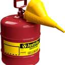 Justrite 5 Gallon Type I Red Safety Gas Can for Gasoline with Flame Arrester, Self-Closing Lid, and Funnel, Made in the USA, Galvanized Steel Flammable Storage Can, 7150110