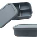 ALTA'S CHOICE SILICONE BENTO LUNCH BOX (GREY) Leak-Proof Lunchbox, 3 Compartments. Bento Lunch Box for Kids and Adults. Microwave, Dishwasher Safe, Reusable.