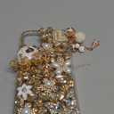 iFiLOVE for iPhone 11 Bling Diamond Case, 3D Luxury Sparkle Glitter Crystal Rhinestone Butterfly Flower Pendant Charm Case Cover for Girls Women Kids (Champagne)
