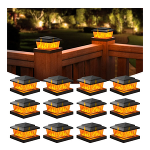 VOLISUN Solar Fence Post Cap Lights 12pack, Black Solar Deck Cap Flame Light Outdoor Waterproof, High Brightness Flickering Flame SMD LED Lighting, for 4x4 Wooden/4x4 5x5 Vinyl Post