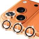 Camera Lens Protector for iPhone 17 Pro / 17 Pro Max, 9H Ultra-thin Tempered Glass, Glitter Bling Cute Girly Metal Individual Camera Cover Accessories for Women, Orange