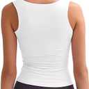 Women's Tank Top Square Neck Sleeveless Basic Double Lined Slim Fitted Crop Top White Small (White, S)