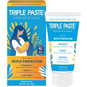 Triple Paste Diaper Rash Cream for Baby - 2 Oz Tube  Zinc Oxide Ointment Treats, Soothes & Prevents Diaper Rash, Pediatrician-Recommended Hypoallergenic Formula, Baby Essentials for Daily & Overnight