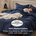 Bedsure 100% Washed Cotton Duvet Cover Queen Size - Navy Minimalist Bedding Set Linen Like - PureWoven Plain Simple & Soft Comforter Cover for All Seasons (Navy, Queen, 90"x90")