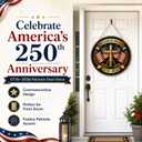 250th Anniversary Door Sign - 1776-2026 USA Semiquincentennial Patriotic Wreath, 4th of July Wooden Door Hanger, Independence Day Wall Decor for Home Front Porch Outdoor Hanging Ornament - D08