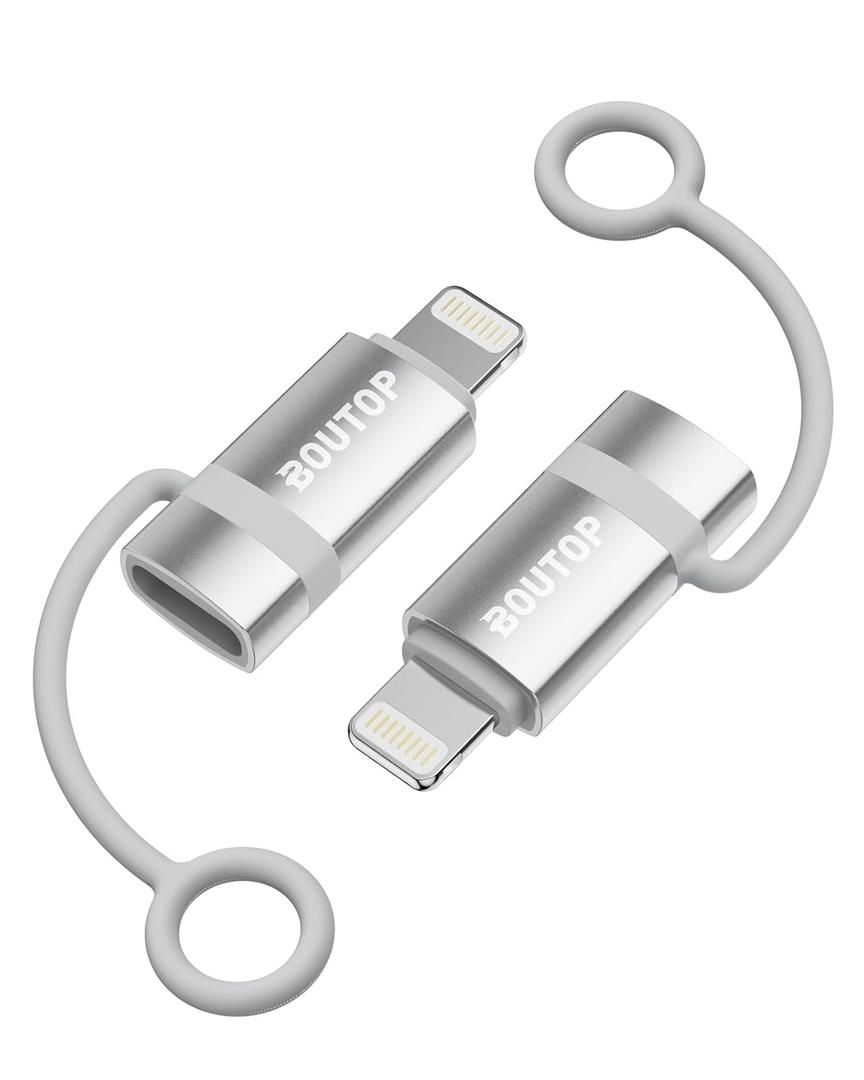 [MFi Certified] 36W USB C to Lightning Adapter, Support PD Fast Charging Compatible with iPhone iPad Airpods, with Anti-Lost Holder Silver -2 Pack