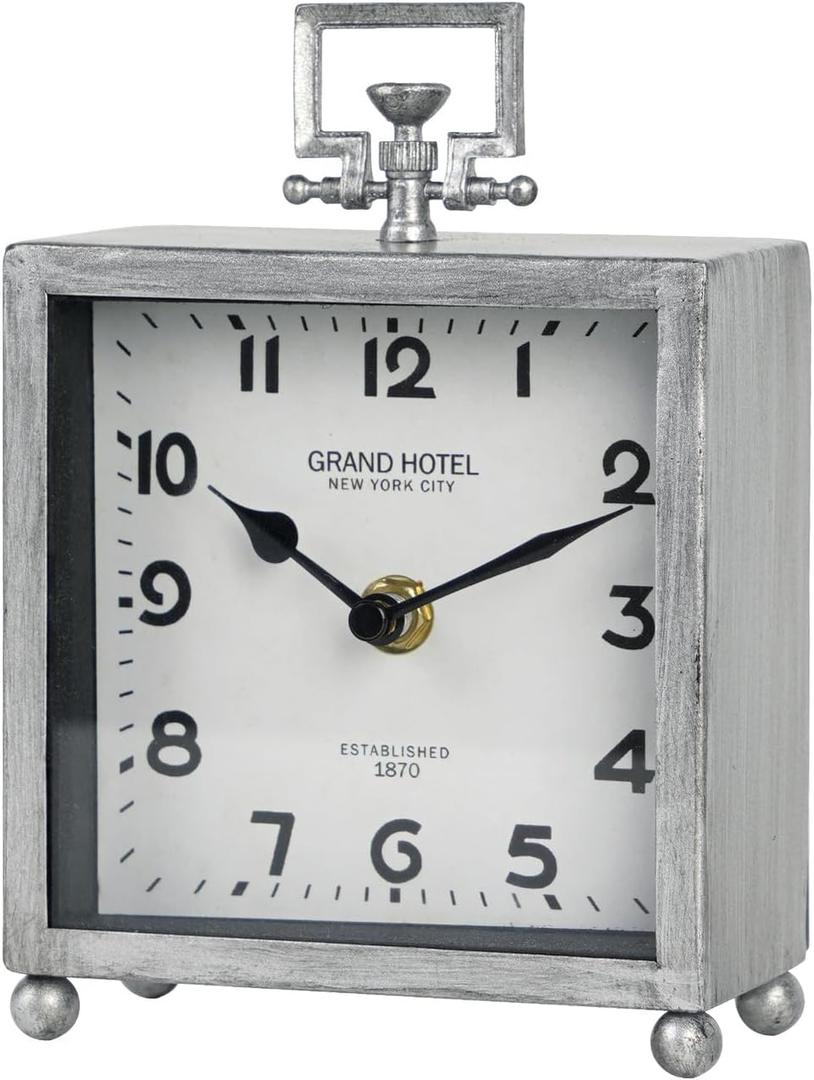 NIKKY HOME Small Table Clock, Silent Non-Ticking Classic Battery Operated Decorative Mantel Desk Shelf Clock for Living Room Decor - Silver