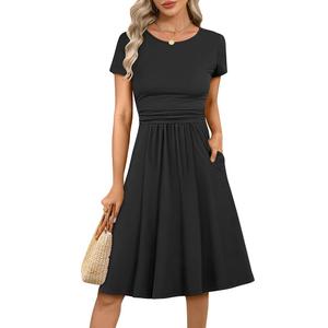 Prinbara Summer Dresses for Women 2025 Casual Fashion Short Sleeve Round Neck Pleated Dress Loose Comfort Flowy Dresses XL