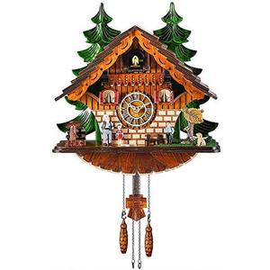 Kintrot Cuckoo Clock Traditional Chalet Black Forest House Clock Handcrafted Wooden Wall Pendulum Quartz Clock