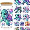 5pcs Exquisite Colorful Turtles UV DTF Cup Wraps Winter UV DTF Transfer Waterproof Sticker for Glass Cups Furniture Craft DIY CraftsRub on Transfer Stickers for DIY Water Bottle Laptop Decal Wood Car