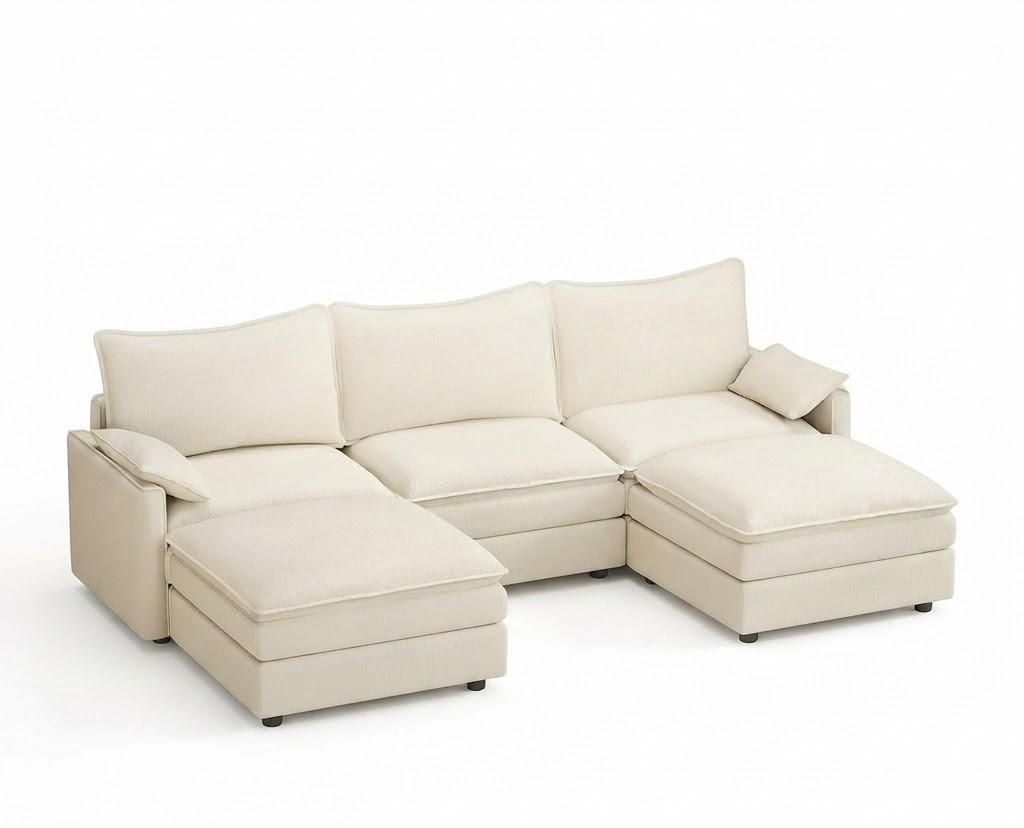 Vesgantti 108" U Shaped Sectional Couch, Comfy Cloud Modular Sectional Sofa with 2 Ottoman Deep Seat Chenille Modern Cloud Sofa, Modular Sofas for Living Room, Bedroom and Apartment, Beige
