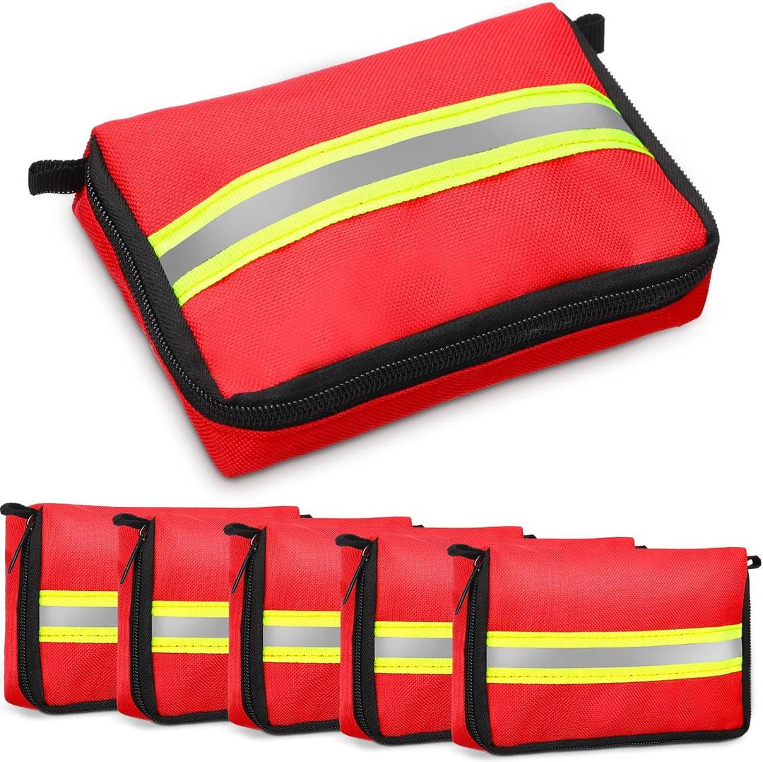 Threlaco 6 Pcs Lifeguard Mini First Aid Kit Empty Bag 5.91 x 3.94 x 1.57 Inch with Reflecting Strips Zippered for Emergency Car Home Office Kitchen Sport Outdoors Camping Hiking