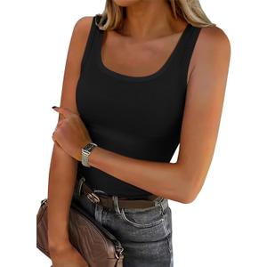 Roselux Women's Sleeveless Scoop Neck Fitted Tank Top Ribbed Knit Casual Basic Cami Shirts, L