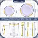 175PCS Disposable Dinnerware Plates and Cutlery Set for 25 Guests-Gold Heavy Duty Disposable Plates,Includes 10.5''Dinner Plates and 7.5''Dessert Plate,9ozCups and Cutlery for Catering Events.