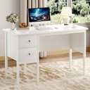 BHG Computer Desk with Drawers,Modern White Home Office Desk with Storage Filing Cabinet, Vanity Desk Makeup Dressing Table for Bedroom,Small Writing Table PC Desks for Study(White, 43.3")