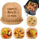 Air Fryer Paper Liners, 100Pcs Non-Stick & Oil Proof Parchment Paper Square, Disposable for 5-8 QT Air Fryer, Unbleached Food Grade Safe, Easy Cleanup for Baking Roasting Microwave (8 inch-Square)​