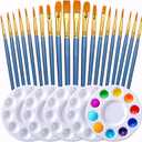 DUGATO Artist Paint Brush & Palette Set - 20 Nylon Brushes (Assorted Sizes & Shapes) with 5 Mixing Trays - Ideal for Acrylic, Watercolor, Oil & Gouache Painting (Blue)