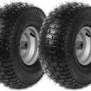 AR-PRO (2-Pack) 15 x 6.00-6 Tire and Wheel Assembly, Replacement Pneumatic Front Lawn Mower Tires for Riding Mower, 3" Offset Hub and 3/4" Bushings, 4Ply, 500 lbs Capacity