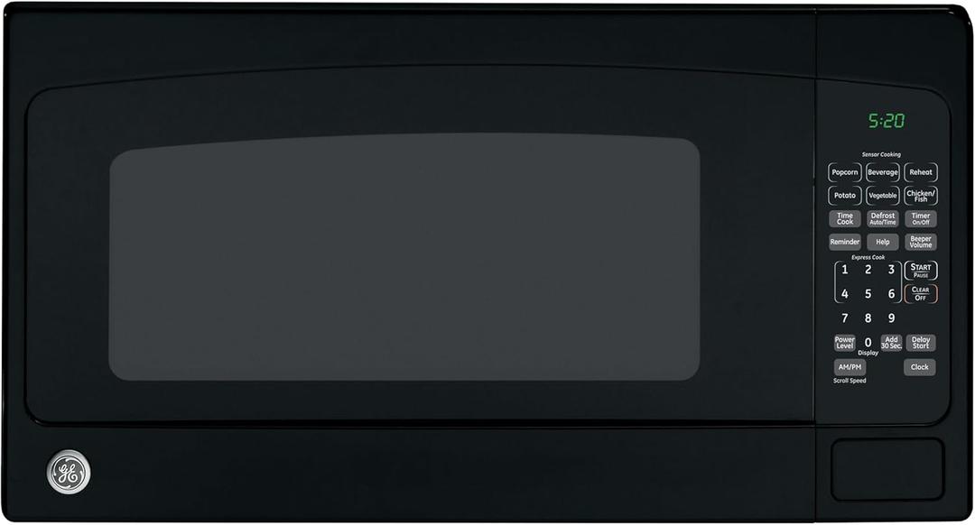 GE Countertop Microwave Oven, 1,200-watt Capacity, 2.0 Cubic Ft., 8 Auto Setting Cooking Settings, Child-Lock Technology, Kitchen Essentials for the Countertop, Dorm Room or Apartment, Black