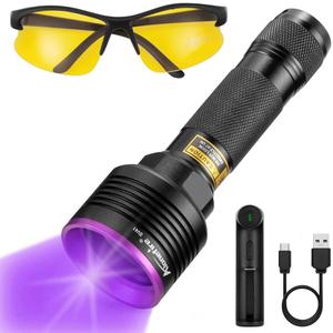 ALONEFIRE SV41 395nm UV Flashlight 10W Rechargeable Blacklight Black Light Urine Detector for Resin Curing, Dry Glue, Fishing, Minerals with UV Protective Glasses, Charger, Battery Included