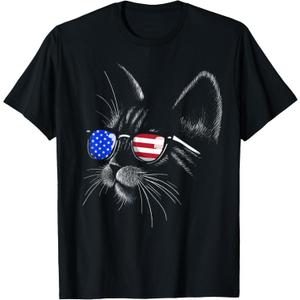 Cat 4th of July Meowica Merica Kitty USA American Flag Cool T-Shirt, Size 3XL