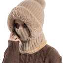 3 in 1 Beanie Hat for Women, Women's Knitted Hat in Autumn and Winter, 3 in 1 Beanie Hat with Scarf and Mask Beige