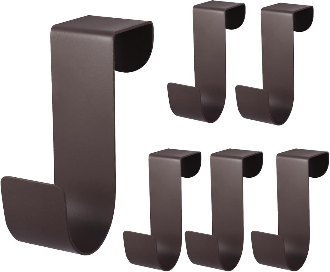 Biaungdo 6 Pcs Over The Cabinet Door Hooks, Brown Stainless Steel Hanger Hook Organizer Holder Back Door Hanger Single Hanging Hooks for Over The Door, Kitchen, Christmas, Wreath, Clothes