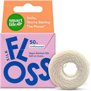 Vegan Bamboo Silk Floss - Pure Plastic Free Woven Dental Floss Thread | Zero Waste Eco-Friendly Oral Care | Natural PFA Free String for Adults & Kids Tight Teeth | Soft Easy Glide - Unflavored 55yds 4 pack