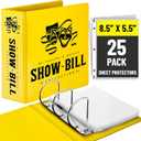 Showbill Binder with Display Sleeves, Holds 8.5 x 5.5 Broadway Programs, Includes 25 Clear Sheet Protectors, D-Ring Organizer for Theatre Memorabilia & Collectibles, Yellow