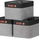 DULLEMELO Fabric Baskets for Storage, Rectangular Fabric Storage Bins Collapsible, Perfect for Shelves, Closets, Nursery, Empty Gift Baskets (3-Pack Medium-15 inch X 11 inch X 9.5 inch , Black&Grey)