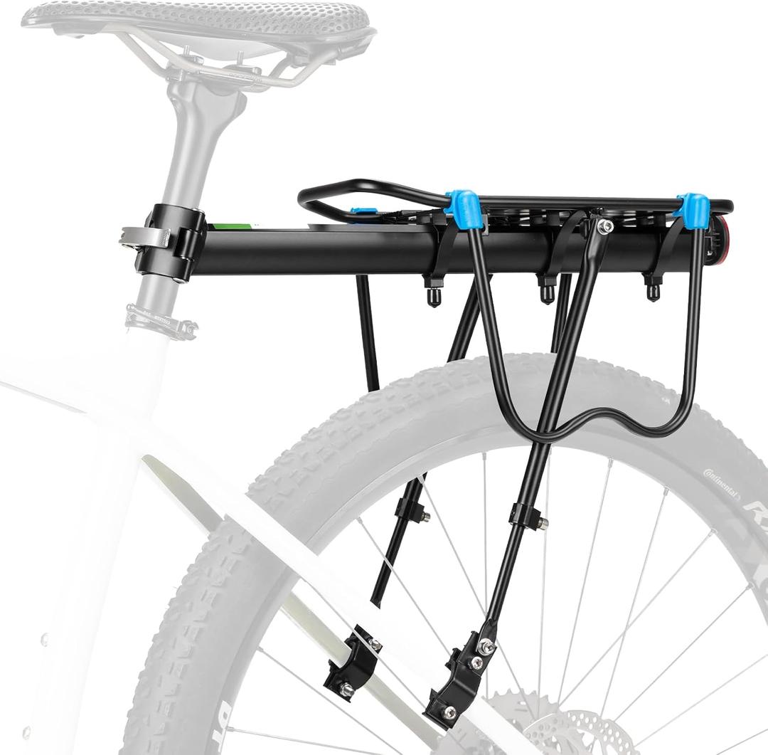 ROCKBROS Rear Bike Rack Quick Release Bike Cargo Rack for Luggage Commuting | Easy to install,heavy duty steel,red reflector,side protection,quick release system,rear back pannier rack with intructions
