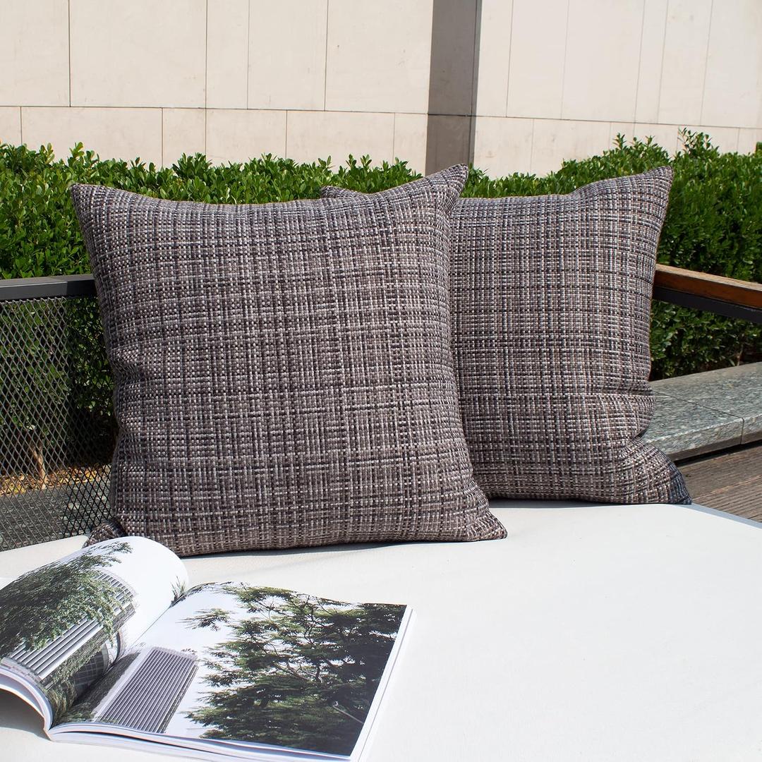 Kevin Textile Pack of 2 Decorative Outdoor Waterproof Throw Pillow Covers Stripe Square Pillowcases Modern Cushion Cases for Patio Couch Bench 20 x 20 Inch Grey