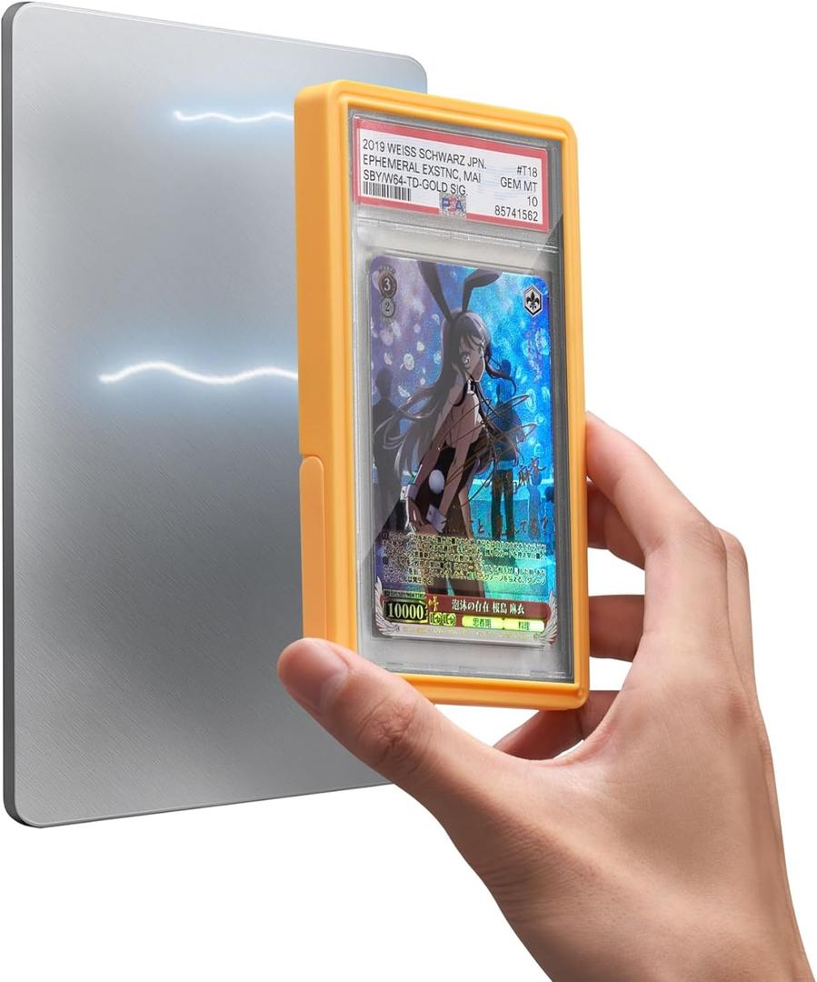 Collector Graded Card Guard Case for PSA Standard Slab Protector Snap to Steel/Iron, Built-in Stand, Magnetic Display, Stackable, TPU+PC Single-Sided (Yellow, Plus, 1ct)