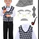 Old Man Costume for Kids - 7 Pcs Boys 100 Days of School Costume for Grandpa Outfit Dress Up Cosplay (11-13yr)