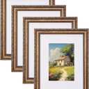 eletecpro 8x10 Picture Frames Set of 4, Gold Frame with Glass Cover, Vintage 8 x 10 Photo Frames Display 5x7 Photo with Mat or 8x10 without Mat for Tabletop or Wall Decor, Bronze Gold