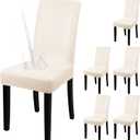 YISUN Dining Chair Covers, Solid Pu Leather Waterproof and Oilproof Stretch Dining Chair Protector Cover Slipcover (Beige, 6 Pack)