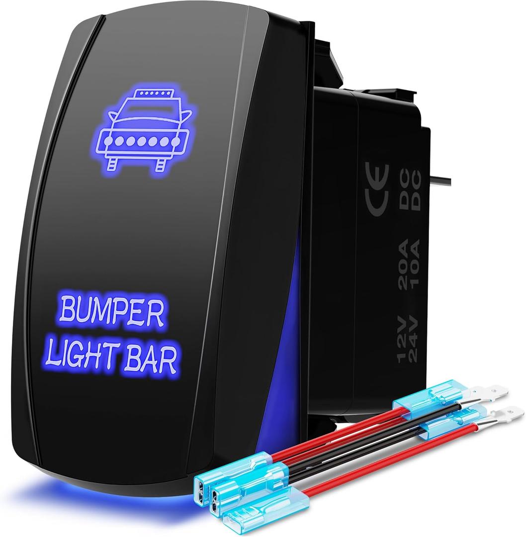 MicTuning LS081502JL Backlit Bumper Lights, Rocker Switch Kit, On/Off LED Light, 20A, 12V, Toggle, Blue