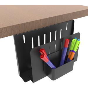 JINGCHENGMEI Desk Side Storage Organizer, Steel Under Desk Laptop Mount, Depth Adjustable Hanging File Organizer, Drilling Laptop Storage Holder with Magnetic Pen Holder for Office or Home