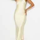 Phicia Sexy Satin Halter Neck Backless Maxi Dress for Women Elegant Tie Cowl Back Formal Wedding Guest Dress for Summer (Yellow, S)