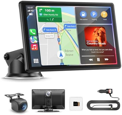XPMOBQ Wireless Carplay Screen for Car,9" Car Play Stereo with 4K Dash Cam,1080P Backup Camera,Carplay Android Auto Screen with Voice Control,GPS Navigation,Mirror Link,Bluetooth（9inch）
