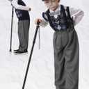 100 Days of School Costume for Boys Old Man Costume for Kids 100th Day of School Grandpa Dress up Outfit Accessories (5-7X, Gray With Navy Blue, Light Gray)