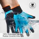 COOLJOB Waterproof Gardening Work Gloves with grip for Women & Men, Double Rubber Coated for Garden Yard Outdoor Construction Worker, Blue Small Size 2 Pairs (S)