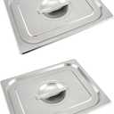 QWORK Solid Pan Lid with Handle, 2 Pack Stainless Steel Steam Table Pan Cover, for 1/2 Size Steam Pans