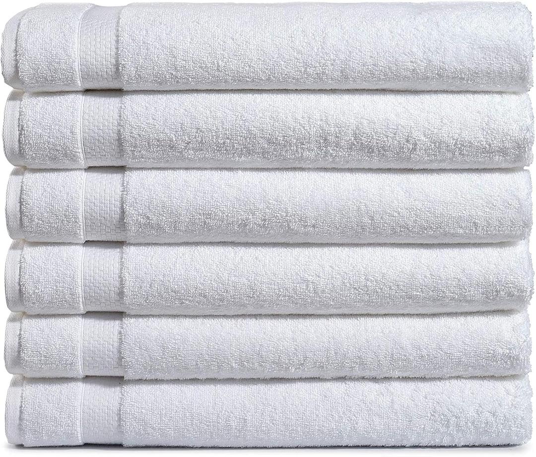Amazon Basics 6-Pack Bath Towels, 100% Ring Spun Cotton, 600 GSM, Lightweight and Highly Absorbent, Quick Drying, Hotel Quality, 27 x 54 inches, White