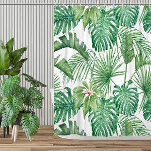 Tropical Leaf Shower Curtain, Summer Green Palms Banana Leaf Monstera Leaves Jungle Botanical Plants Bathroom Curtain Home Decor Waterproof Fabric Machine Washable with 12 Hooks, 72" x 72"