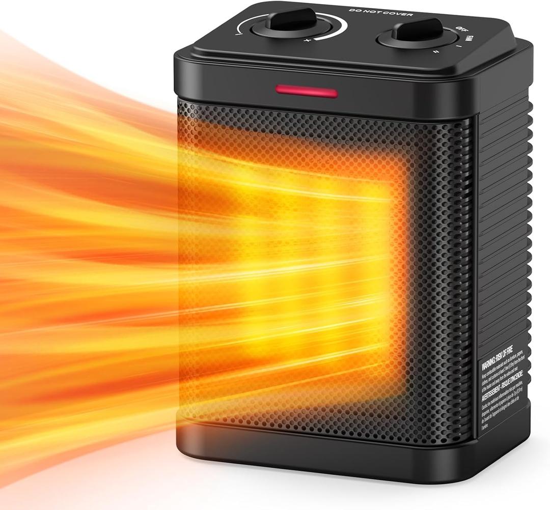 1500W Small Space Heater for Indoor Use, PTC Ceramic Space Heater with Thermostat, 3 Modes, Safety Quiet Heating, Multiple Protection, Portable Heater for Office Room Desk Use